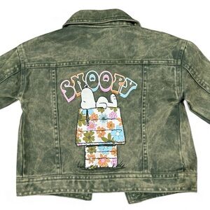 Peanuts Green Denim Jacket Acid Wash With Snoopy Graphic Toddler Girl's Size 2T